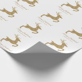 黄色の鹿の形フェイク状グリッターと文字 ラッピングペーパー (角)