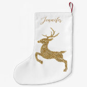 黄色の鹿の形状フェイクグリッターの外観と名前 スモールクリスマスストッキング (裏面)