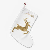 黄色の鹿の形状フェイクグリッターの外観と名前 スモールクリスマスストッキング (正面 (吊り時))