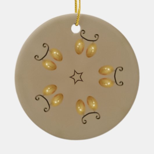 黄色の黄金の卵のパターン復活卵ベージュ素朴 セラミックオーナメント (正面)