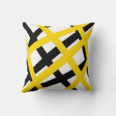 黄色の黒いジオメトストライプリ クッション (裏面)