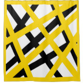 黄色の黒いジオメトストライプリ シャワーカーテン (正面)