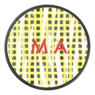 黄色の黒いチェックボード名を追加モノグラム名let アイスホッケーパック