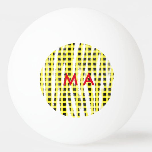 黄色の黒いチェックボード名を追加モノグラム名let 卓球ボール (正面)