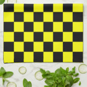 黄色の黒いチェッ市松模様にクパターン キッチンタオル (折り畳み)