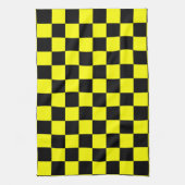 黄色の黒いチェッ市松模様にクパターン キッチンタオル (縦)
