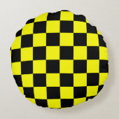 黄色の黒いチェッ市松模様にクパターン ラウンドクッション (裏面)