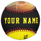 黄色の黒いチーム名プレイヤー番号写真 ソフトボール (裏面)