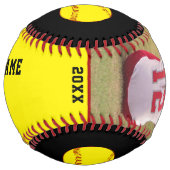 黄色の黒いチーム名プレイヤー番号写真 ソフトボール (正面)