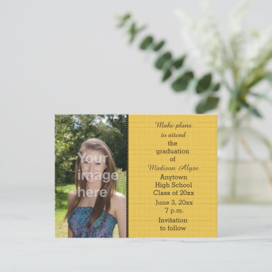 黄色の黒い写真卒業は日付カードを保存 ポストカード (スタンド正面)