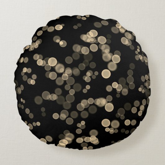 黄色の黒い抽象芸術バブル《写真》ぼけ味パターン ラウンドクッション (正面)
