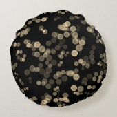 黄色の黒い抽象芸術バブル《写真》ぼけ味パターン ラウンドクッション (裏面)