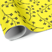 黄色の黒い植物の小枝 ラッピングペーパー (ロールコーナー)