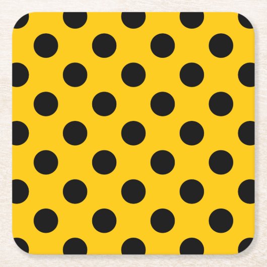 黄色の黒い水玉模様 スクエアペーパーコースター (正面)
