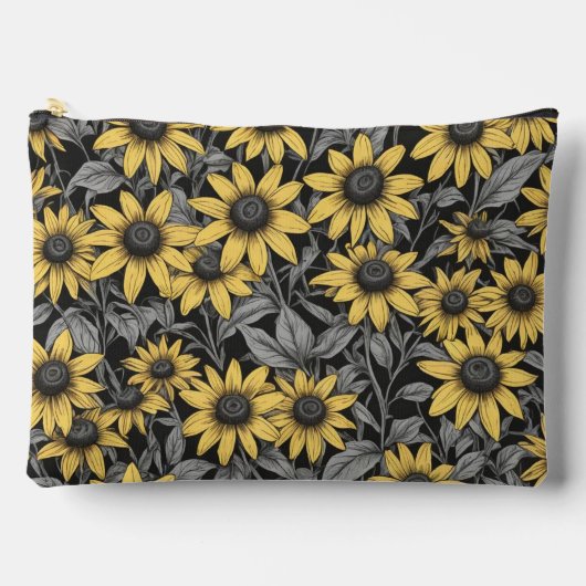 黄色の黒い目のスーザンの花のパターン アクセサリーポーチ (正面)
