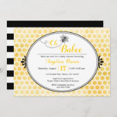 黄色の黒い蜂の巣状のストライプオ·ベイビー·ベビーシャワー 招待状 (正面/裏面)