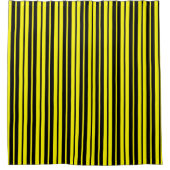 黄色の黒の垂直ストライプ線のパターン シャワーカーテン (正面)