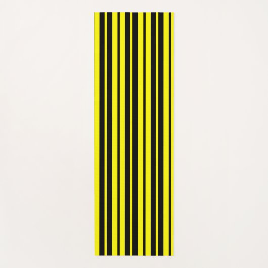 黄色の黒の垂直ストライプ線のパターン ヨガマット (正面)