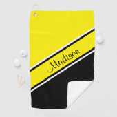 黄色の黒の対角線ストライプのスクリプト名 ゴルフタオル (インサイチュ)