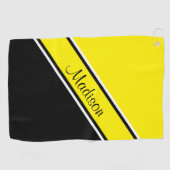 黄色の黒の対角線ストライプのスクリプト名 ゴルフタオル (横)
