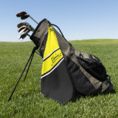 黄色の黒の対角線ストライプのスクリプト名 ゴルフタオル (グリーン)