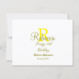黄色の15歳の誕生日おめでとう名前のイニシャルモダン ポストカード