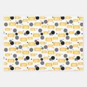 黄色の"クラス"犬のラベルとドットのパターン ラッピングペーパーシート (正面)