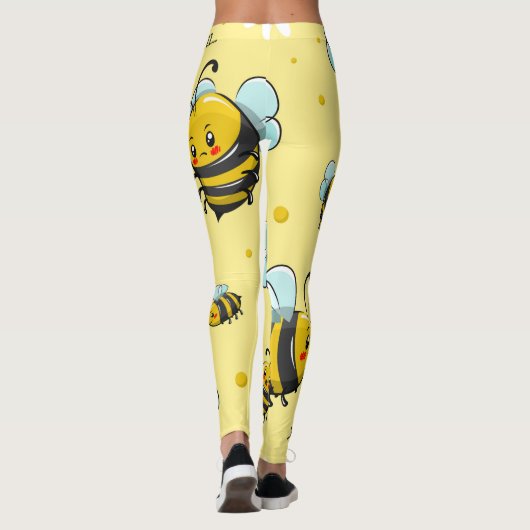 黄色の(昆虫)マルハナバチフローラ パターン(の模様が)ある |レギンス レギンス (裏面)