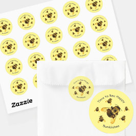 黄色の（昆虫）マルハナバチ時間幸せなカスタマイズ ラウンドシール