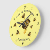 黄色の（昆虫）マルハナバチ時間幸せなカスタマイズ ラージ壁時計 (傾斜)