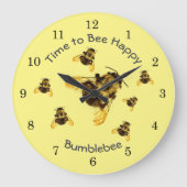 黄色の（昆虫）マルハナバチ時間幸せなカスタマイズ ラージ壁時計 (正面)