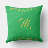 黄色の（紋章の）フラ・ダ・リとモノグラムの上の緑の枕 クッション (裏面)