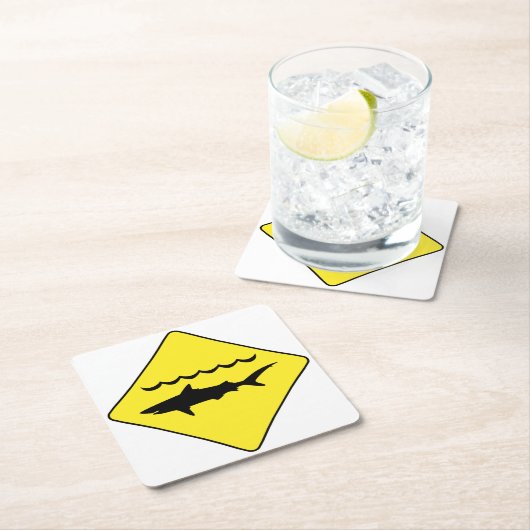 黄色の「鮫」の印のコースター警告します スクエアペーパーコースター (インサイチュ)