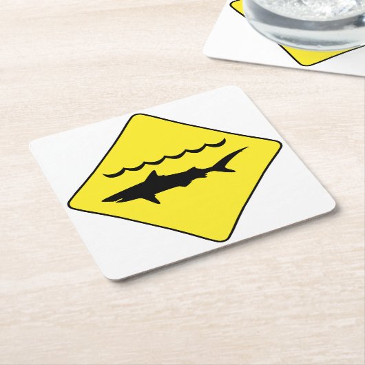 黄色の「鮫」の印のコースター警告します スクエアペーパーコースター (アングル)