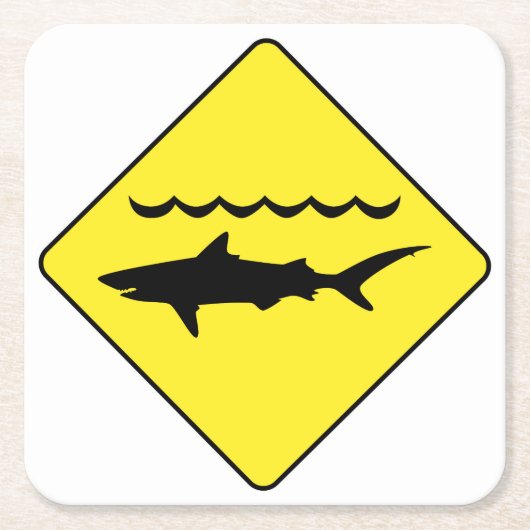 黄色の「鮫」の印のコースター警告します スクエアペーパーコースター (正面)
