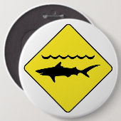 黄色の「鮫」の印ボタン警告します 缶バッジ (正面&裏面)