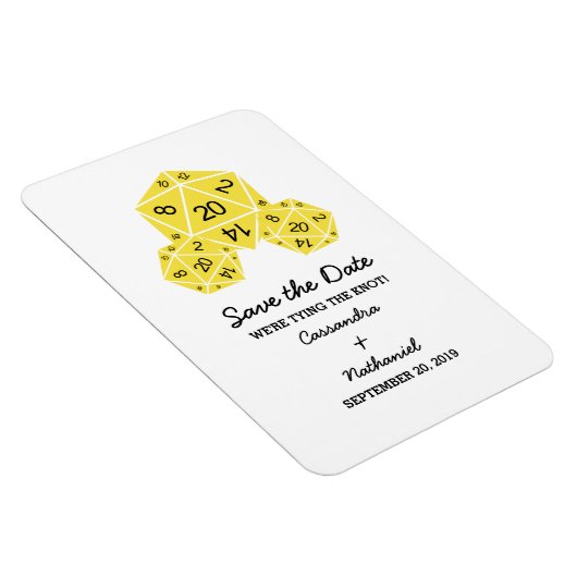 黄色のD20サイコロ日付磁石を保存 マグネット (右側)