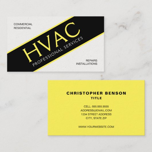 黄色のHVACサービス 名刺 (正面/裏面)