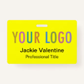 黄色のPVC名バッジとロゴクリップリールLanyard バッジ (正面)