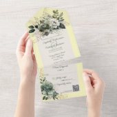 黄色のQRコード上の緑のフローラの濃淡 オールインワン招待状 (貼ってはがせる)