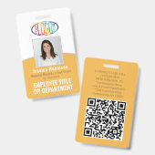 黄色のQRコード付き企業ロゴ社員写真ID バッジ (正面&裏面)