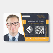 黄色のQRコード写真付きIDバッジ | 法人社員 バッジ (正面)