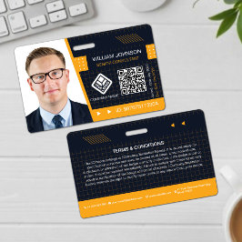 黄色のQRコード写真付きIDバッジ | 法人社員 バッジ