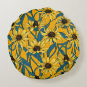 黄色のRudbekia ラウンドクッション (裏面)