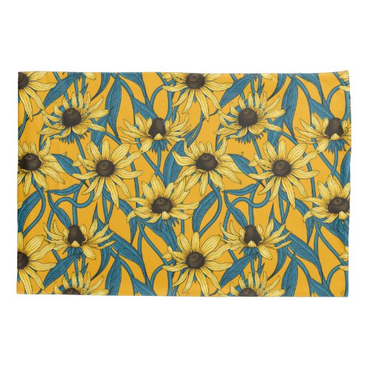 黄色のRudbekia 枕カバー (裏面-左)