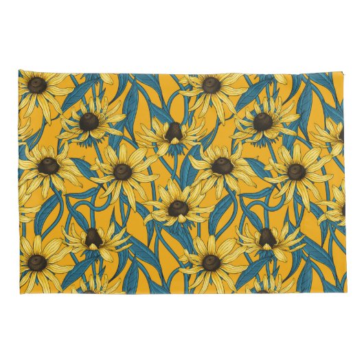 黄色のRudbekia 枕カバー (裏面-右)