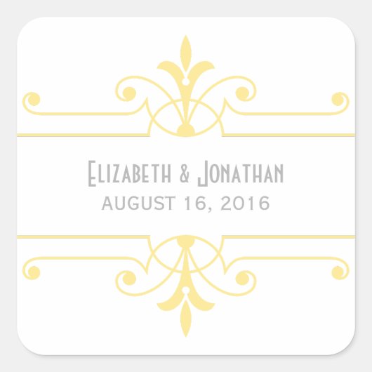 黄色のv2装飾ファンシー結婚式用シール スクエアシール (正面)