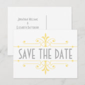 黄色のv2飾ファンシーり付け日付はがきを保存 案内ポストカード (正面/裏面)