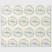黄色のW/C花の名前と白の日付結婚 ラッピングペーパー (フラット)