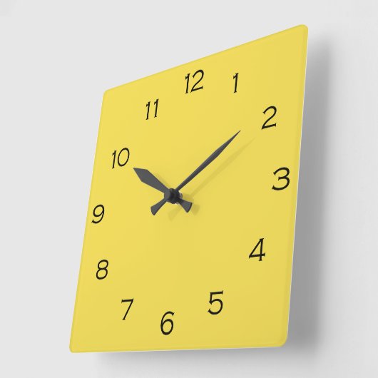 黄色のwccnの黒の数字 スクエア壁時計 (傾斜)